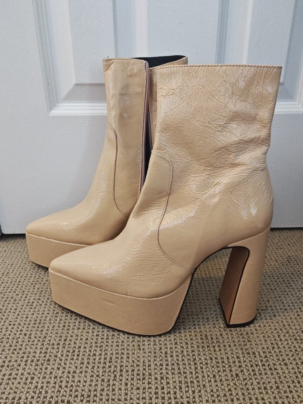 L’Intervalle Sarov Nude Leather Platform Boots, size 40.